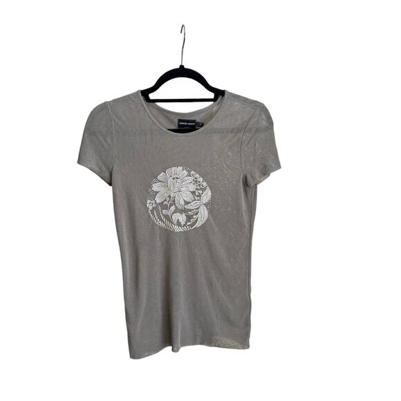 Giorgio Armani Vintage Gray Embroidered Floral Mesh Top Size 10 - Picture 1 of 6